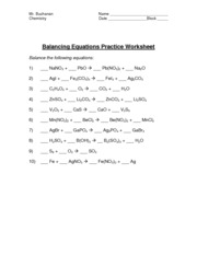 Balancing Equation Worksheet and Key - Mr. Buchanan Chemistry Name ...