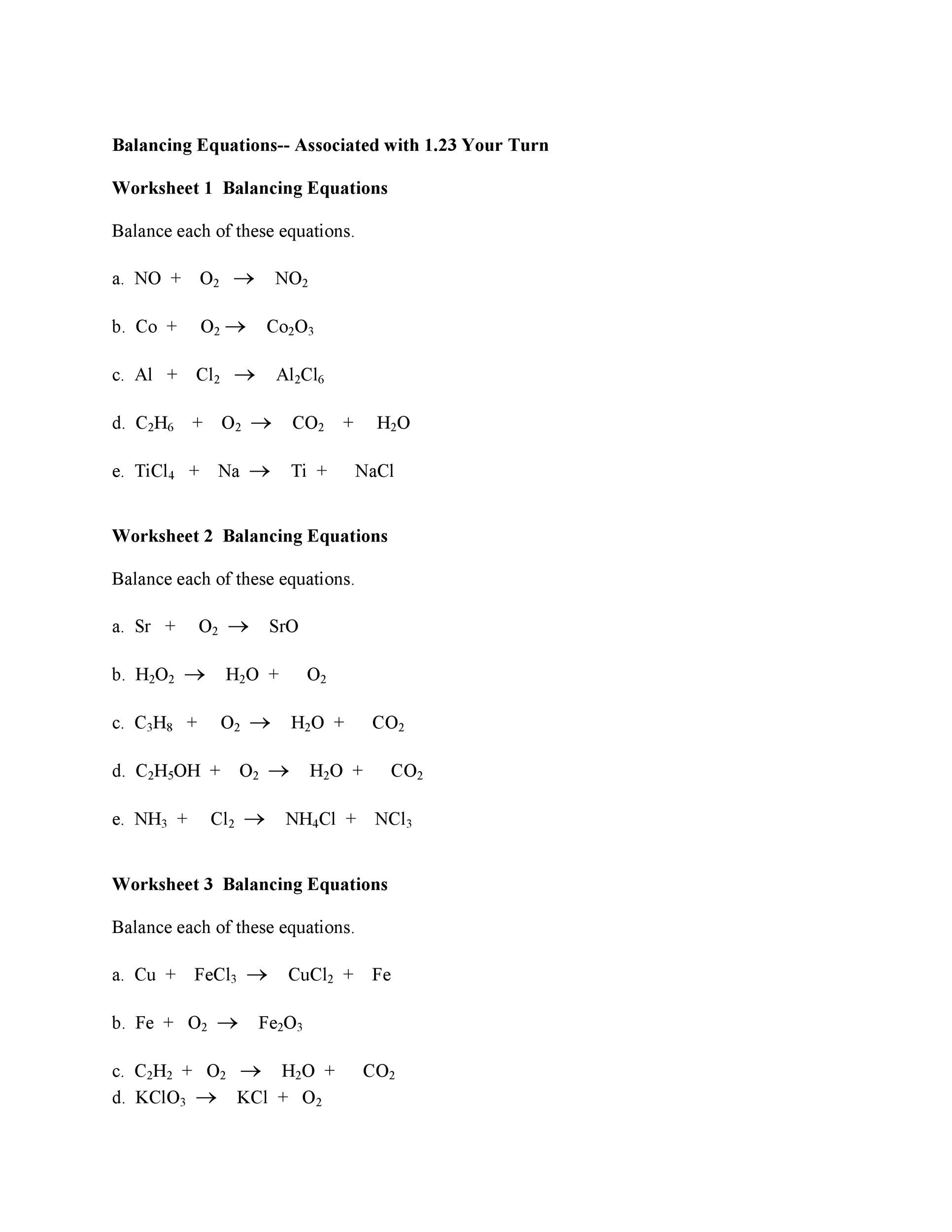 49 Balancing Chemical Equations Worksheets [with Answers]