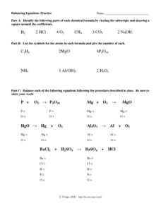 Balancing Equations Practice Worksheet for 9th - 12th Grade ...