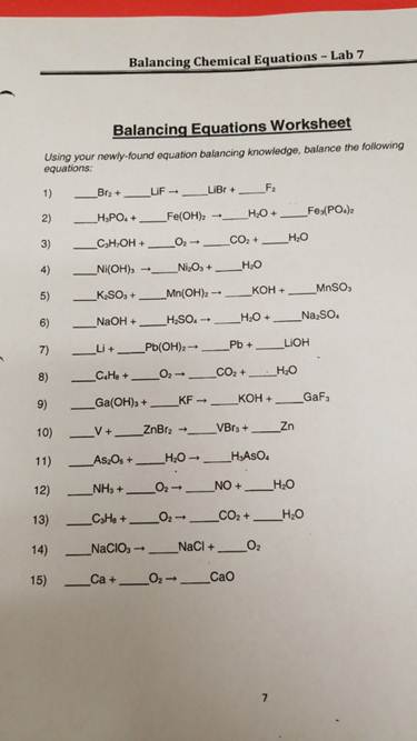 balancing equations worksheet 1 answers