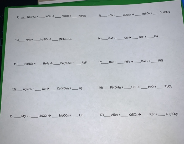 Solved WS 1: Balancing Chemical Equations Worksheet 1) 1Nz+ ...