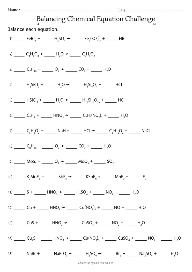 Free Printable Balancing Equations Worksheets - Worksheets Library