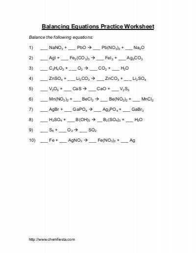 Balancing Chemical Equations Worksheet 1 Answers