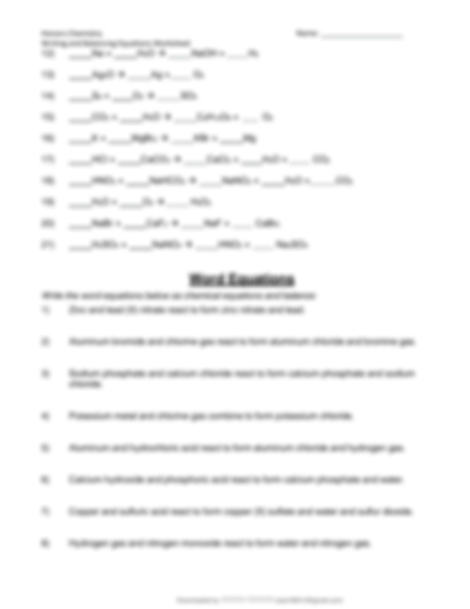 Free balancing equations worksheet answers chemistry, Download Free