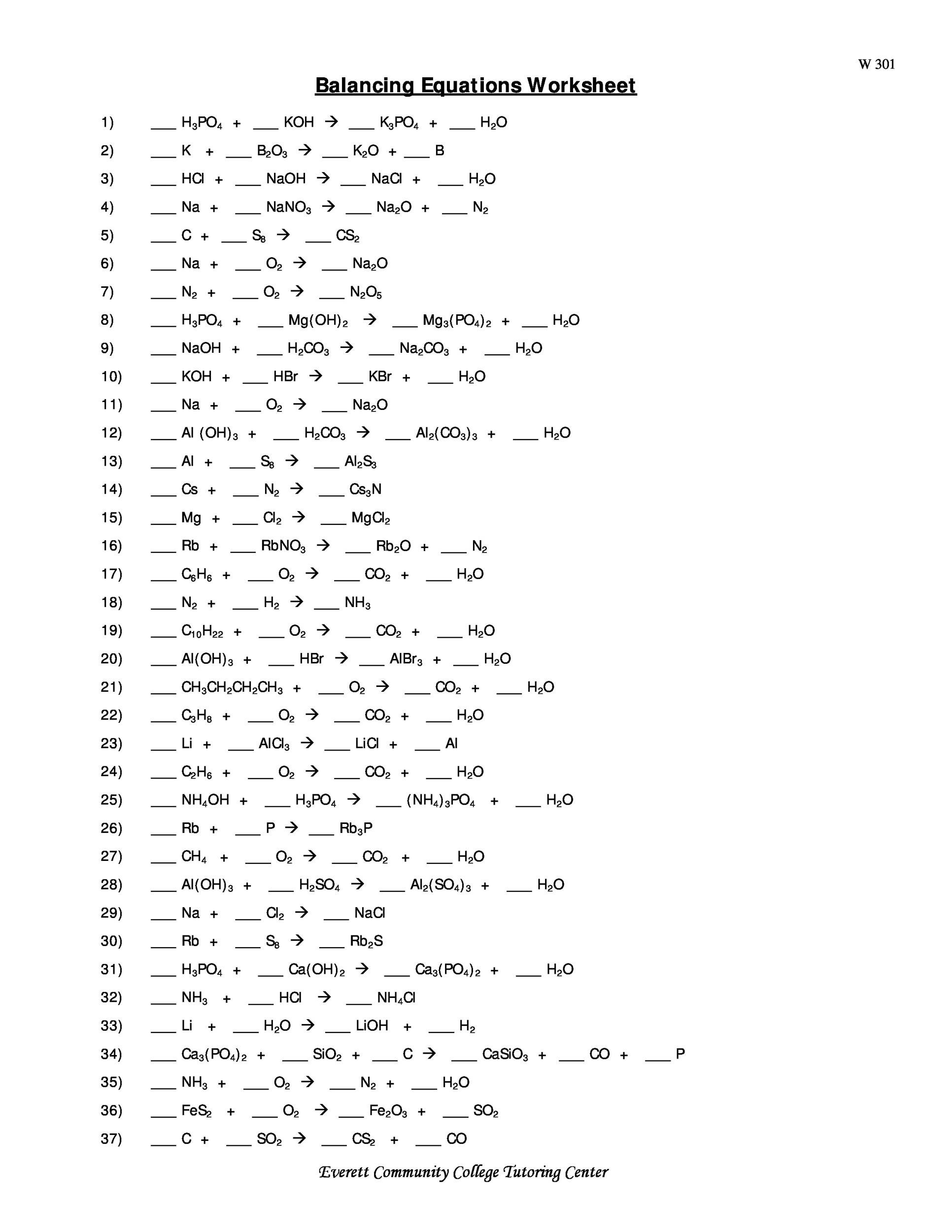 49 Balancing Chemical Equations Worksheets [with Answers]