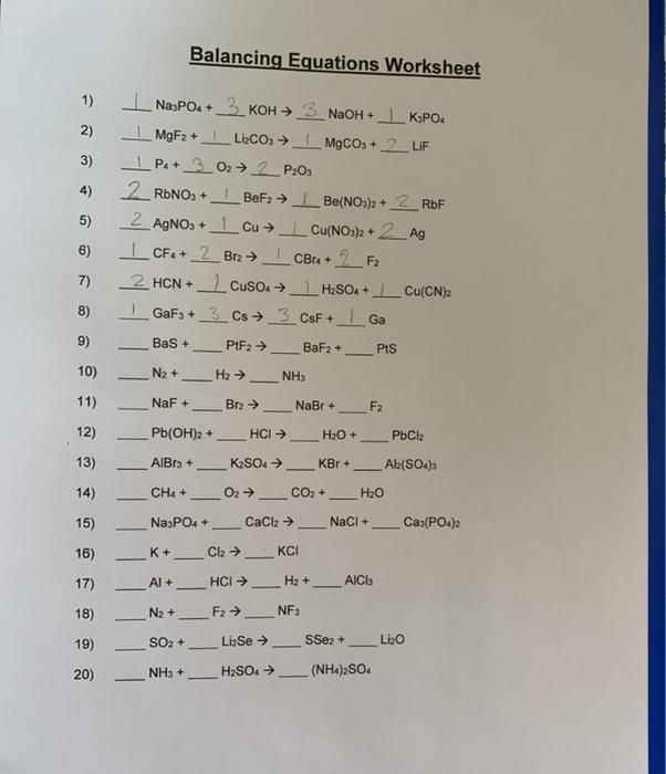 Solved Balancing Equations Worksheet 1) 2) 3) 4) 5) 1 Na3PO4 ...