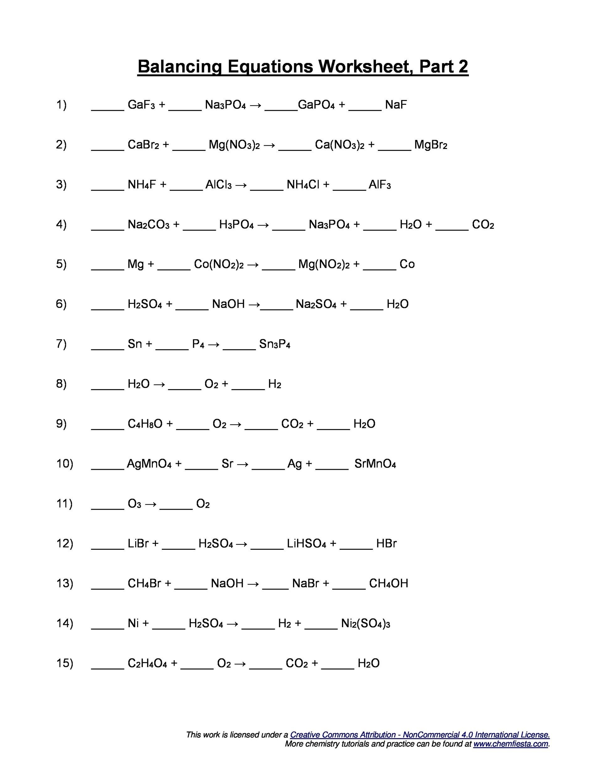 balancing equations worksheet with answers