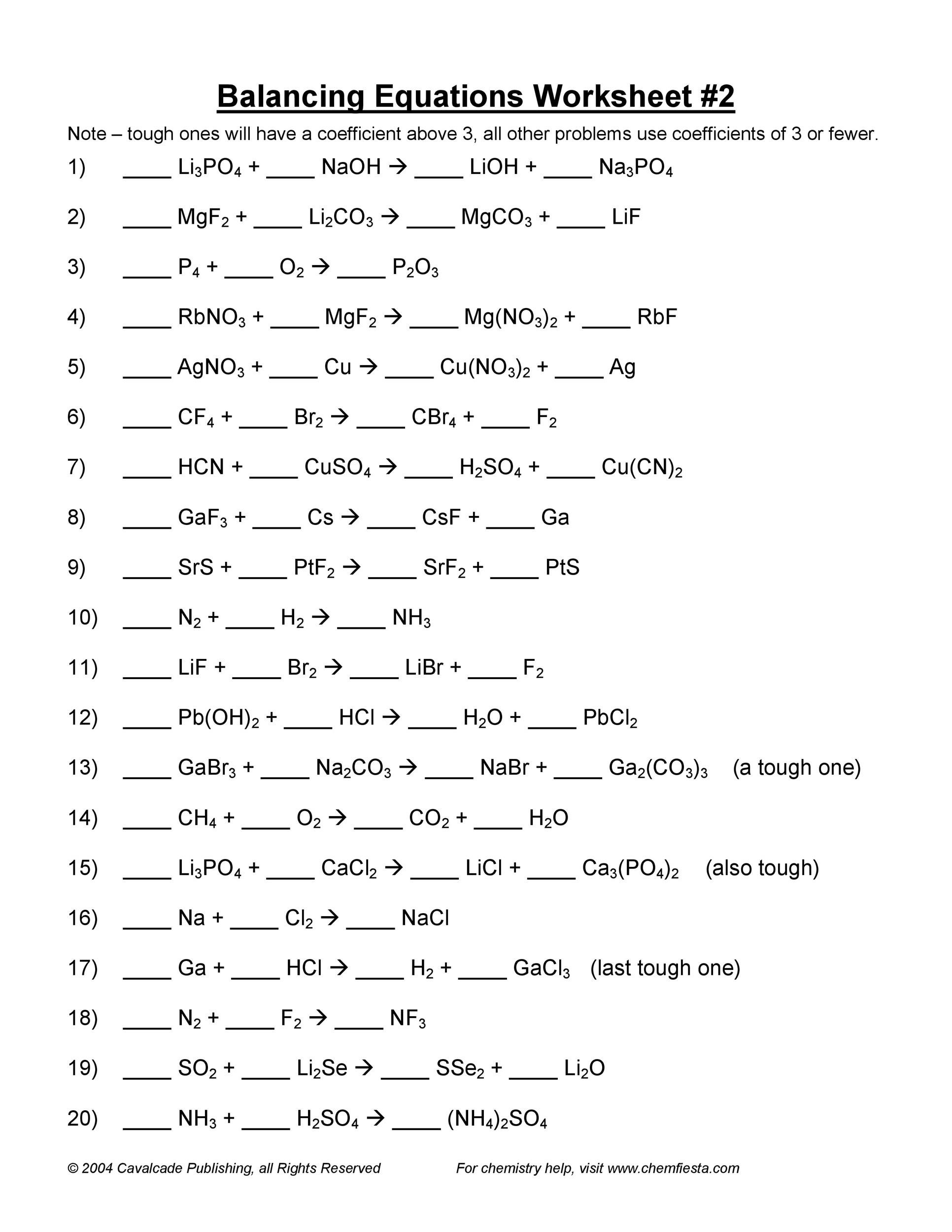 49 Balancing Chemical Equations Worksheets [with Answers]