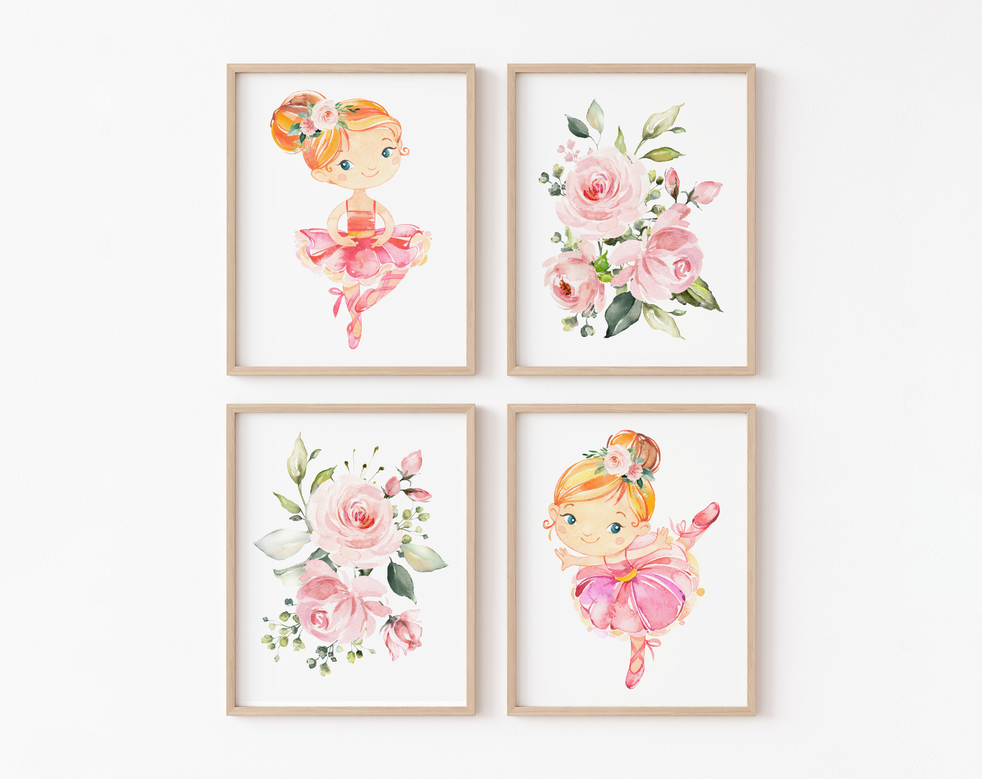 Cute Ballerina Nursery Wall Art - Set of 4 - Nursery Wall Art Decor