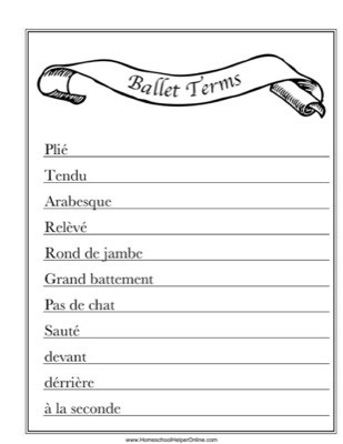 Ballet Terms Worksheet - Homeschool Helper Online