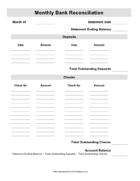 Monthly Bank Reconciliation Template