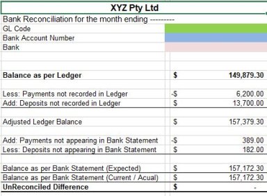 bank reconciliation worksheet