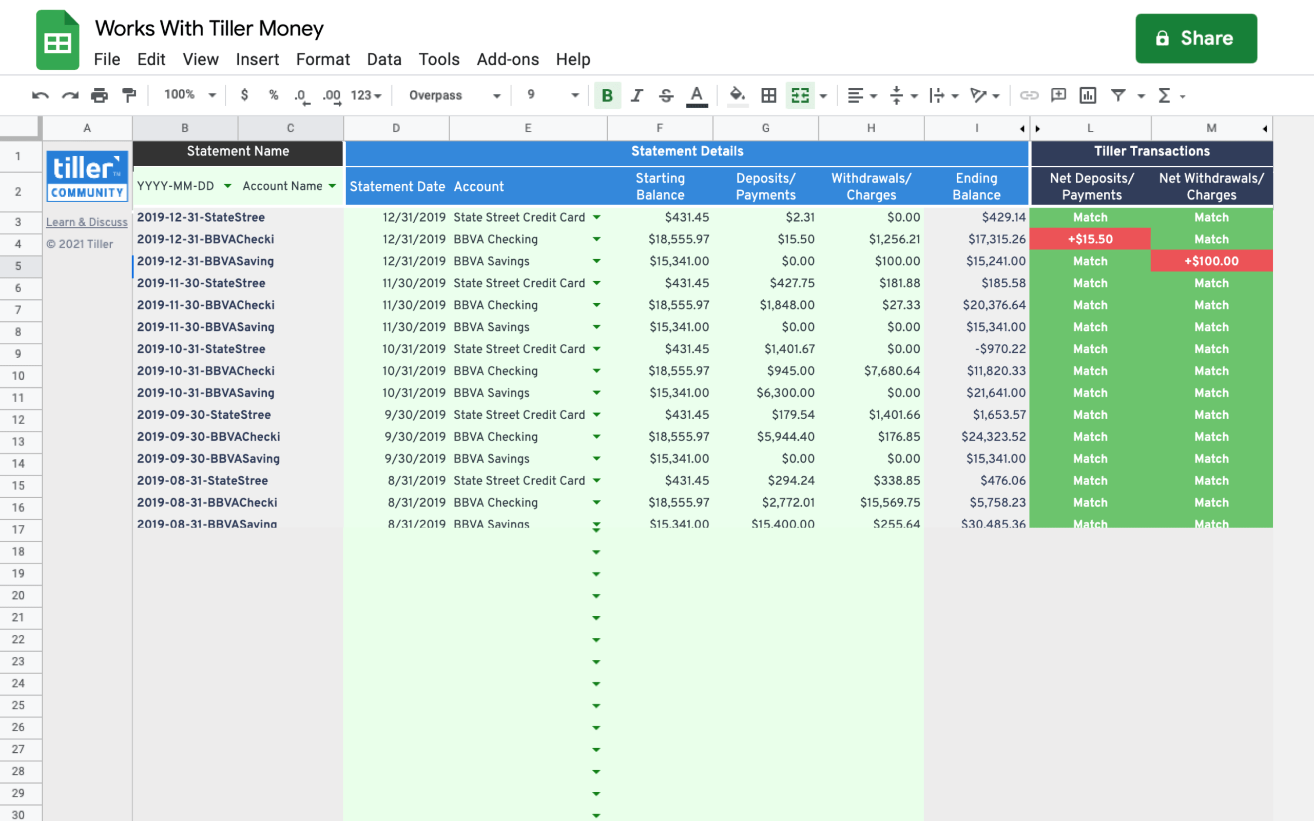 bank reconciliation worksheet