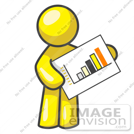 Clip Art Graphic of a Yellow Guy Character Holding a Printed Bar ...