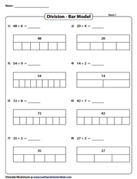 Division Models Worksheets | Area Model, Bar Model, Array
