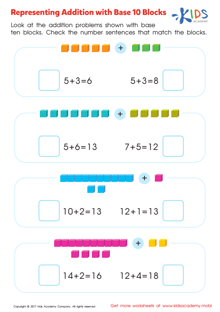 Representing Addition with Base 10 Blocks Worksheet: Free ...