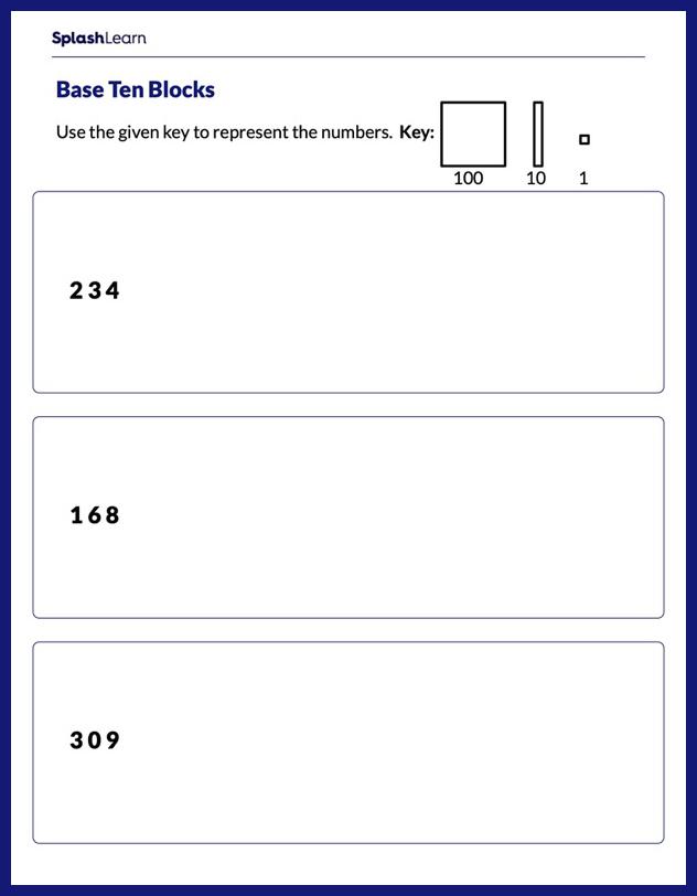Represent the Number Using Base 10 Blocks - Math Worksheets ...