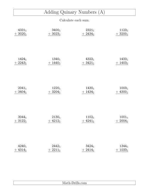 Adding Quinary Numbers (Base 5) (A)