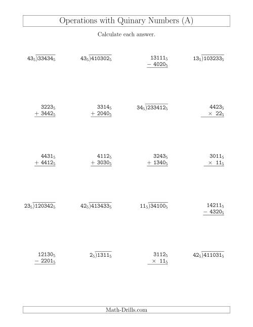 All Operations with Quinary Numbers (Base 5) (A)