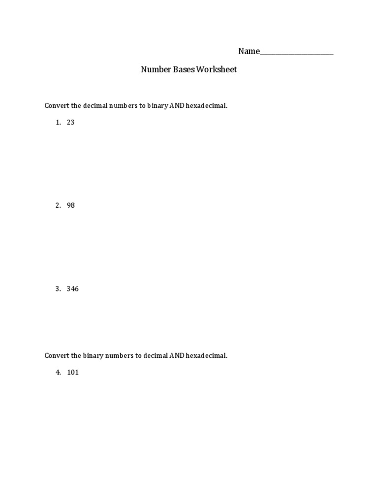 Number Bases Worksheet | PDF - Worksheets Library