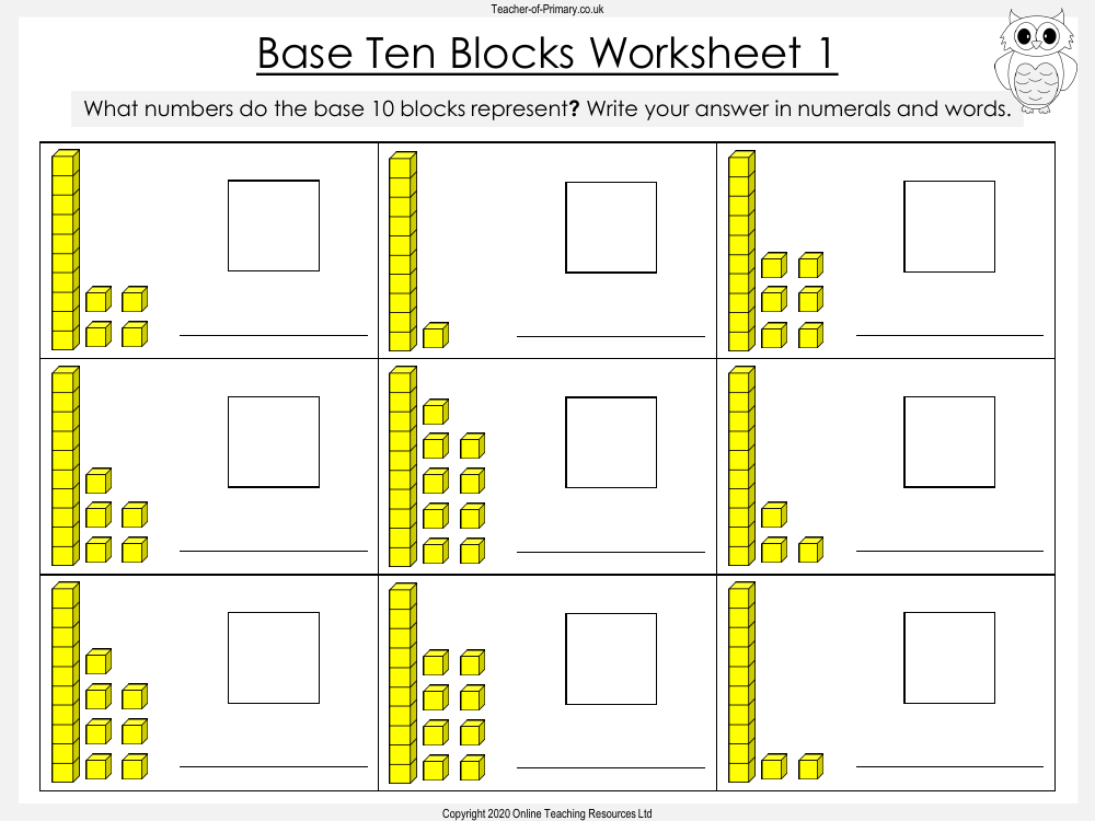 Base Ten Blocks - Numbers 11-19 - Worksheet | Maths Year 1