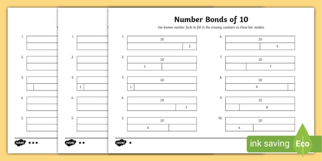 Bar Modelling Number Bonds to 10 Differentiated Worksheet ...