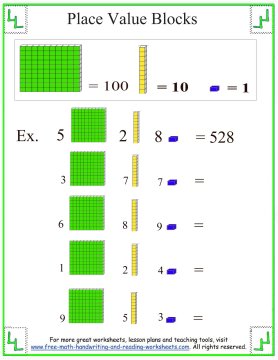Place Value Blocks - Base Ten Worksheets
