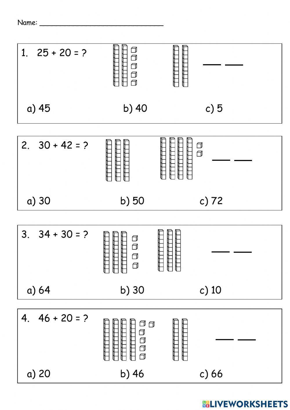 Adding tens with Base ten blocks worksheet  