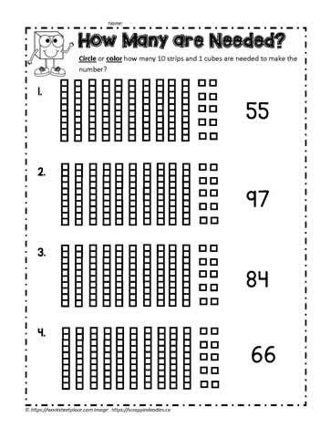 base ten worksheet 1st grade