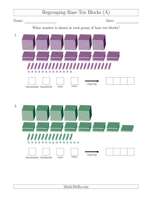 Representing Numbers with Base Ten Blocks that Require Regrouping (A)