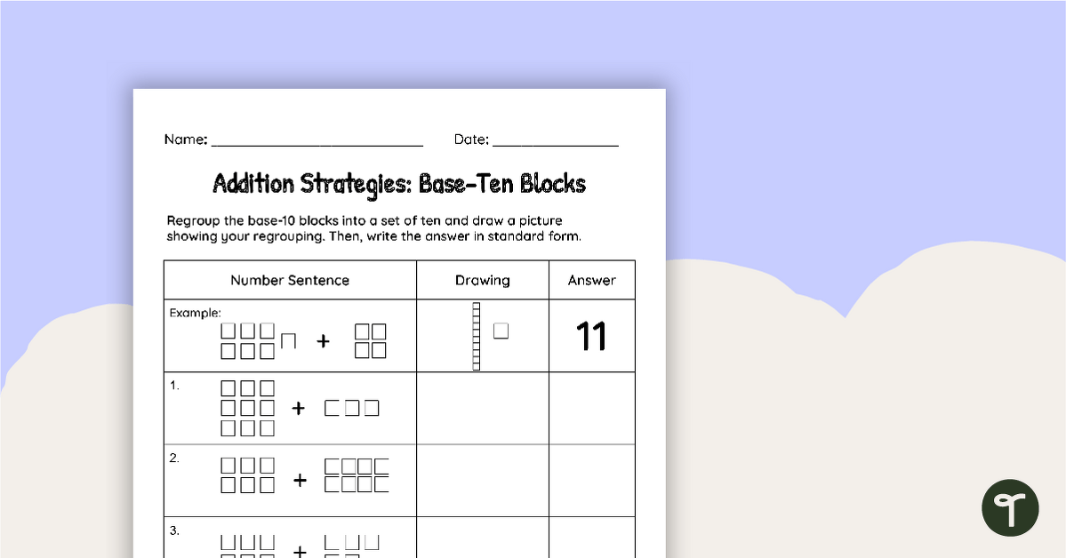 base tens blocks worksheet