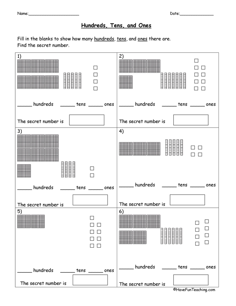 Base 10 Blocks Place Value Worksheet  