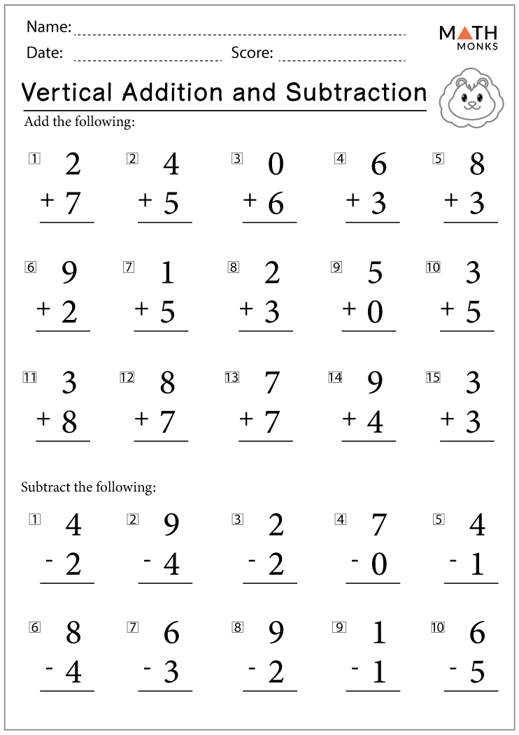 Addition and Subtraction Worksheets with Answer Key - Worksheets Library