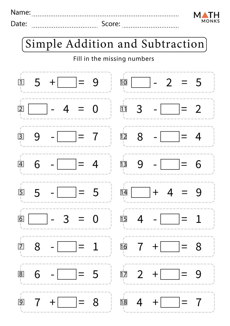 Addition and Subtraction Worksheets for Grade 1 with Answer Key