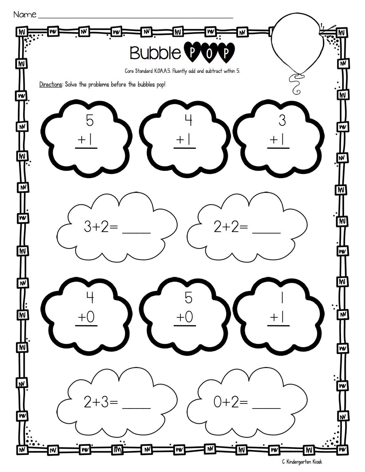 basic addition and subtraction worksheet for kindergarten