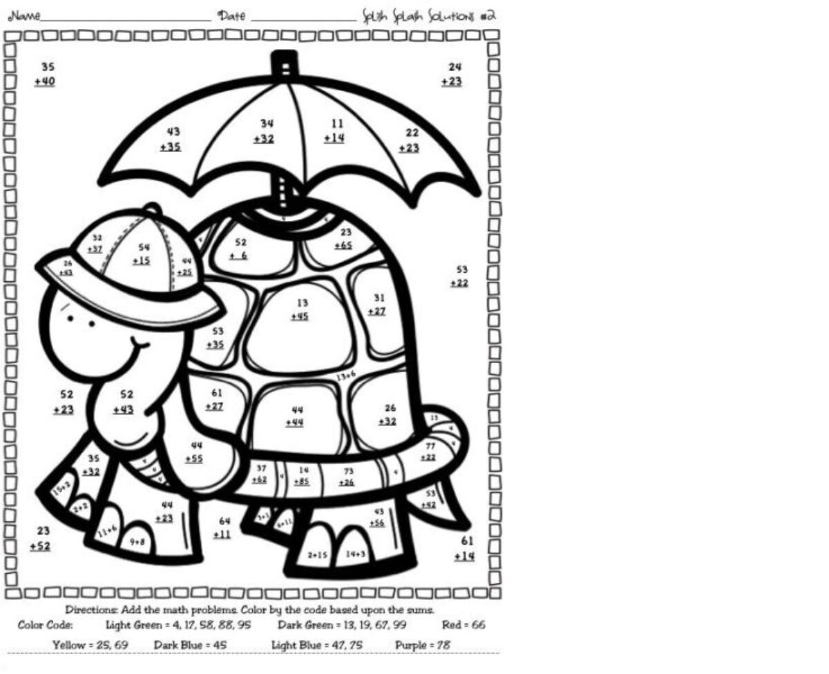 2 Digit Addition Coloring Worksheets - Worksheet School