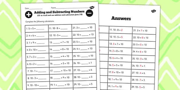 Basic Facts to 10 Worksheet | Basic Addition Facts | NZ