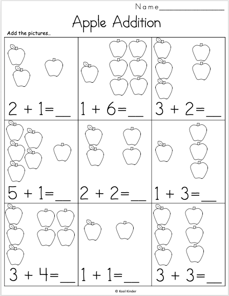 Free Fall Math Worksheet for Kindergarten - Apple Addition | Made ...
