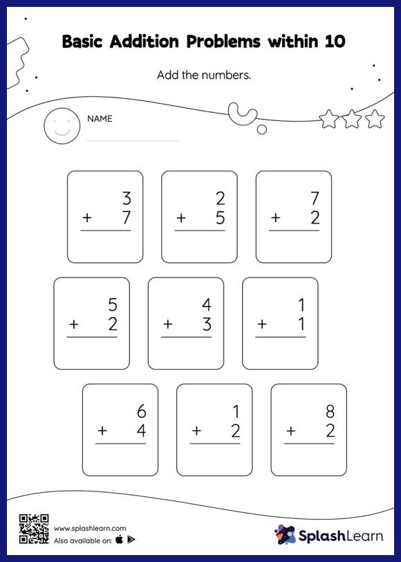 Basic Addition Problems within 10: Vertical Addition - Math ...