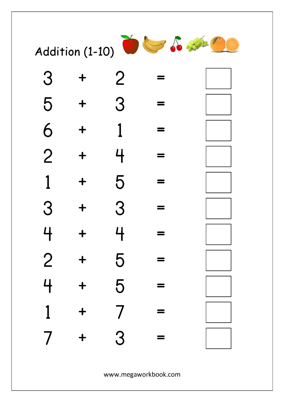 Addition Worksheets For Kindergarten - Math Addition Worksheets ...