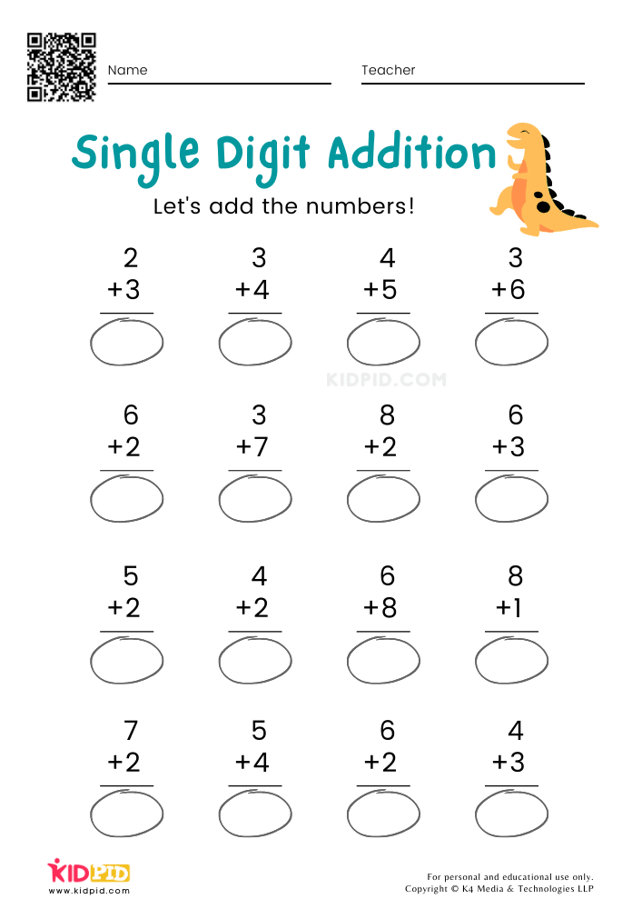 Single-digit Addition Math Worksheets &  Free Printables - Kidpid