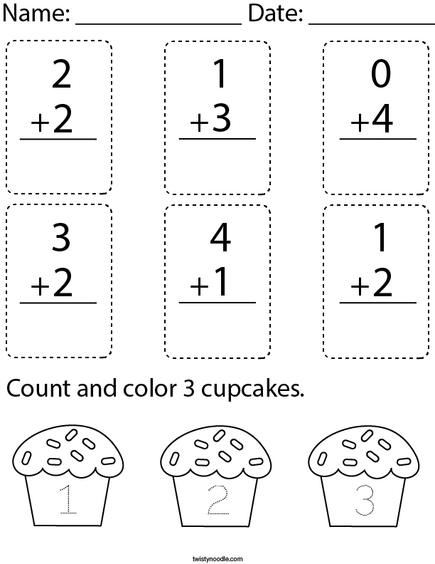 Preschool Simple Addition Math Worksheet - Twisty Noodle