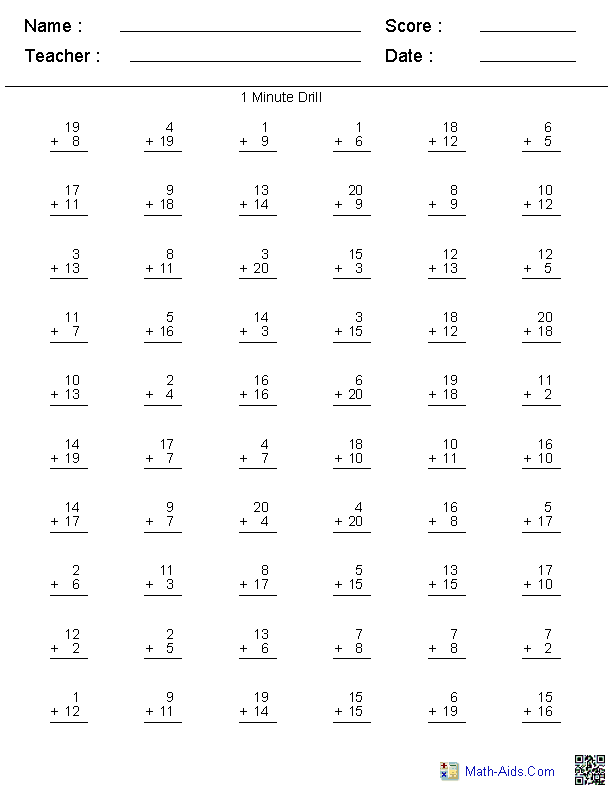 Addition Worksheets | Dynamically Created Addition Worksheets