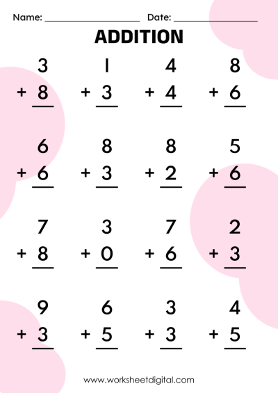 basic addition worksheet kindergarten