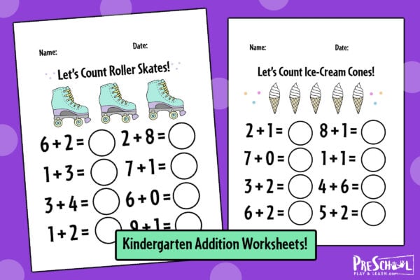 FREE Printable Kindergarten Addition Worksheets Numbers 1-10