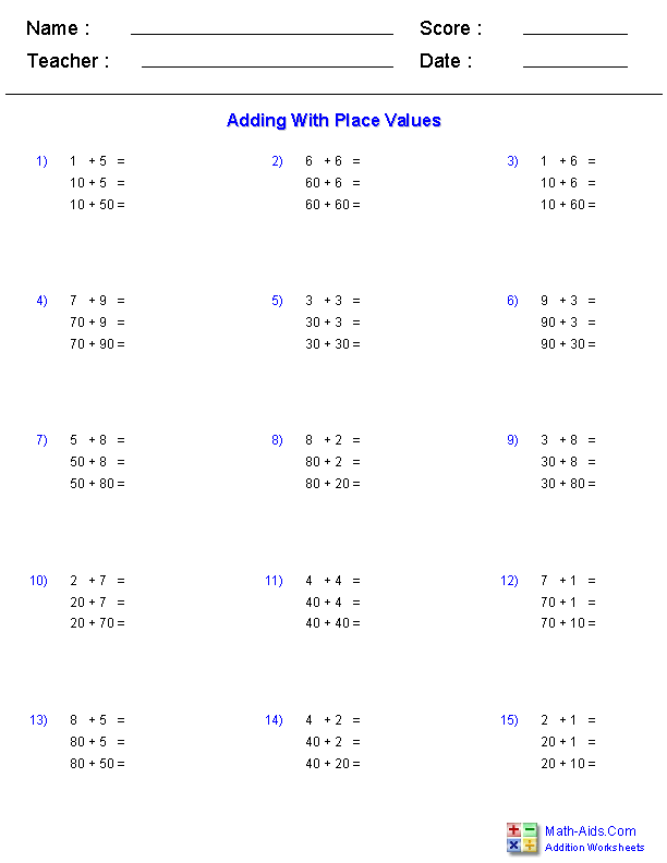 Addition Worksheets | Dynamically Created Addition Worksheets