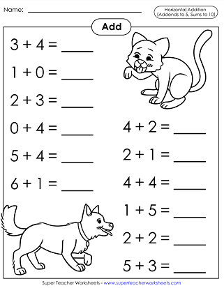 Basic Addition Worksheets (Sums Up to 10)