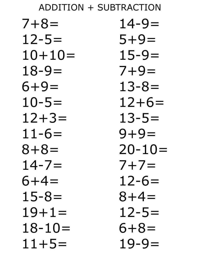 Basic Addition Subtraction - planet12sun.com
