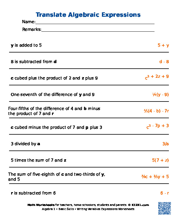 Free Algebra 1 worksheets for homeschoolers, students, parents and ...