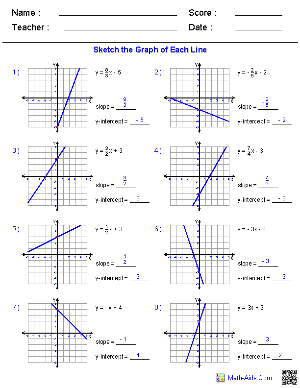 Algebra 1 Worksheets | Linear Equations Worksheets